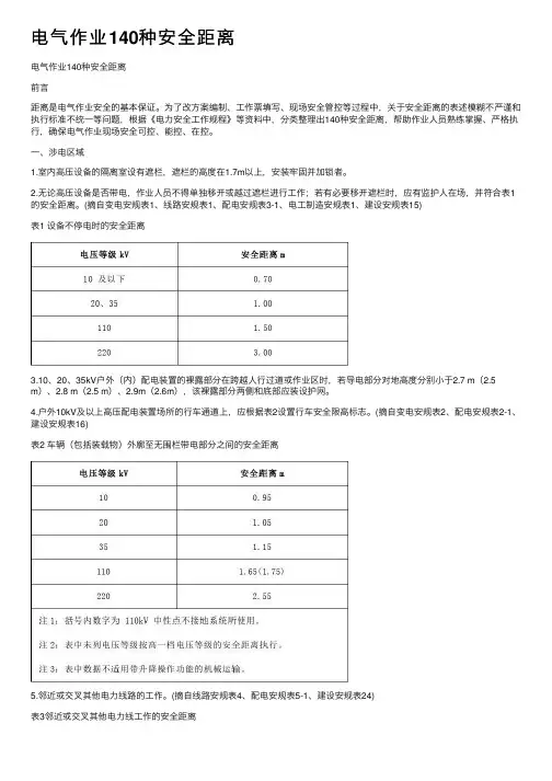 电气作业140种安全距离