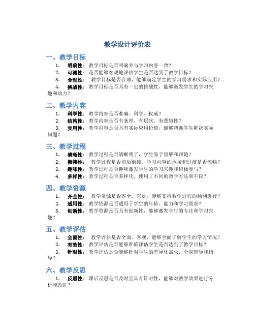 教学设计评价表
