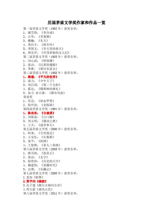 历届茅盾文学奖作家和作品一览