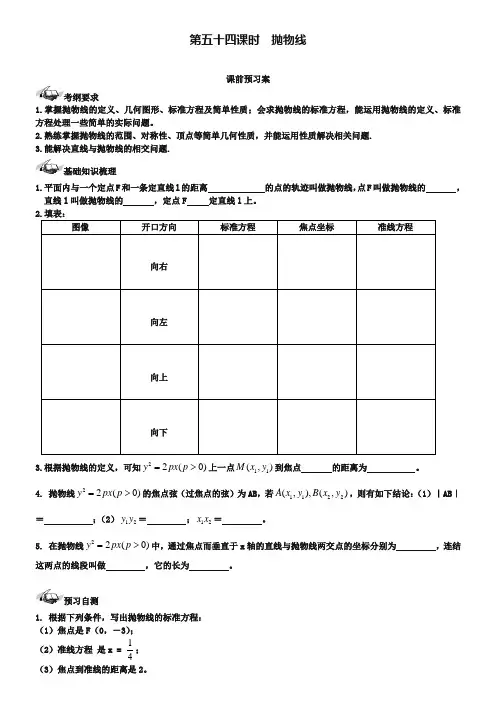 【导与练】(新课标)2019届高三数学一轮复习 第8篇 抛物线学案 理