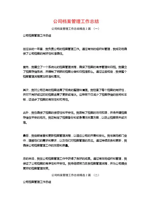 公司档案管理工作总结2篇