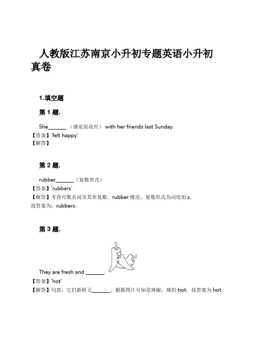 人教版江苏南京小升初专题英语小升初真卷试卷及解析
