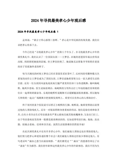 2024年寻找最美孝心少年观后感 