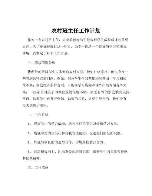 农村班主任工作计划