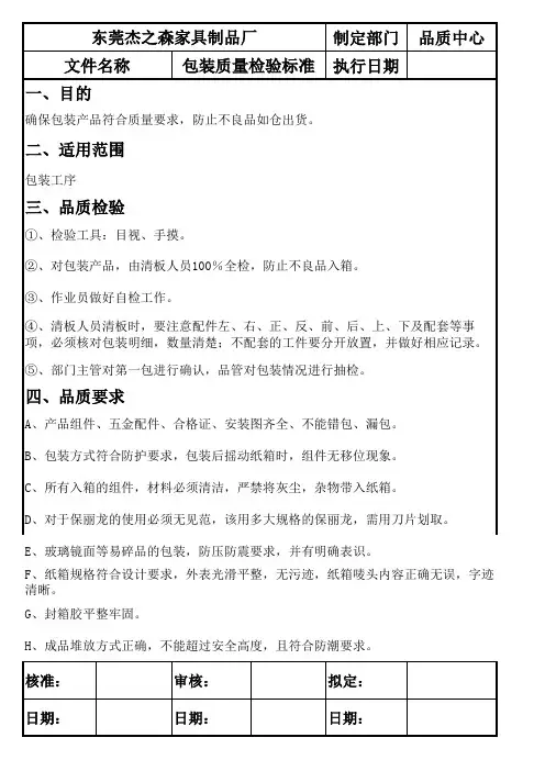 包装质量检验标准