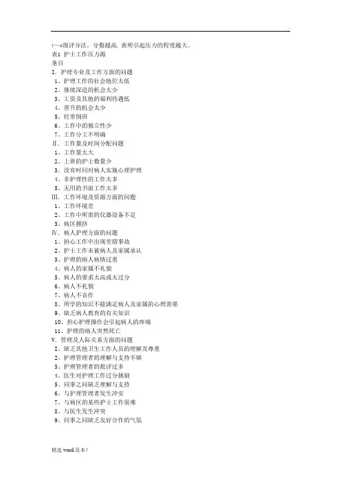 护士工作压力源量表
