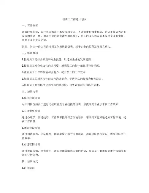 培训工作推进计划表