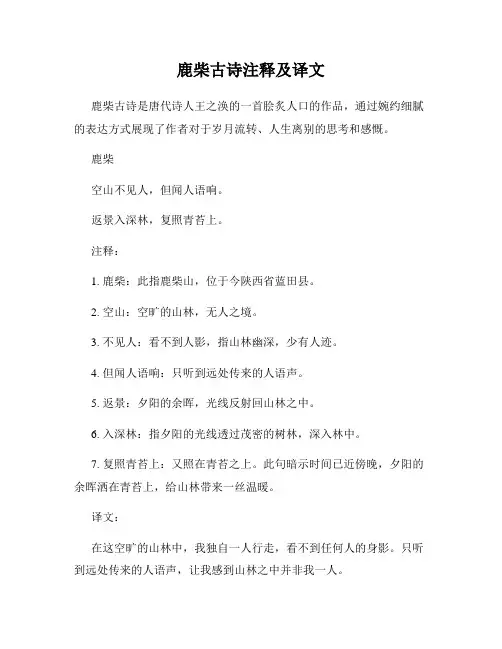 鹿柴古诗注释及译文