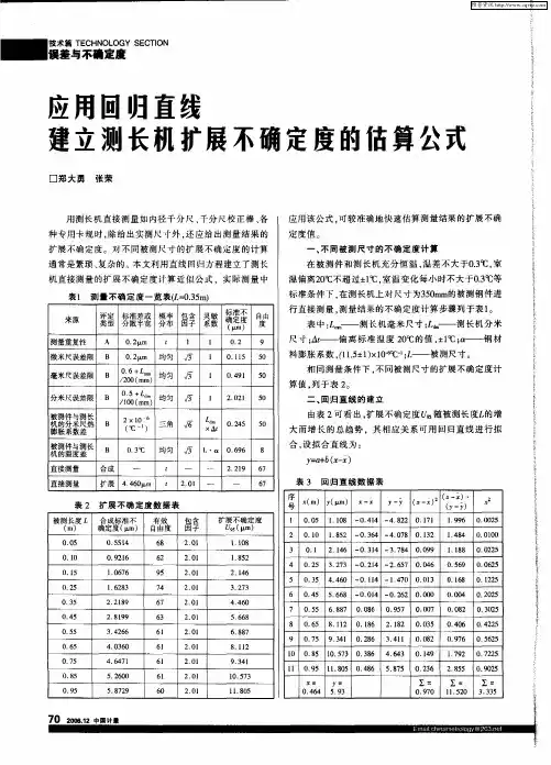 应用回归直线建立测长机扩展不确定度的估算公式