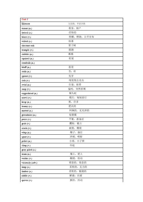 英语泛读教程第一册词汇表 带翻译