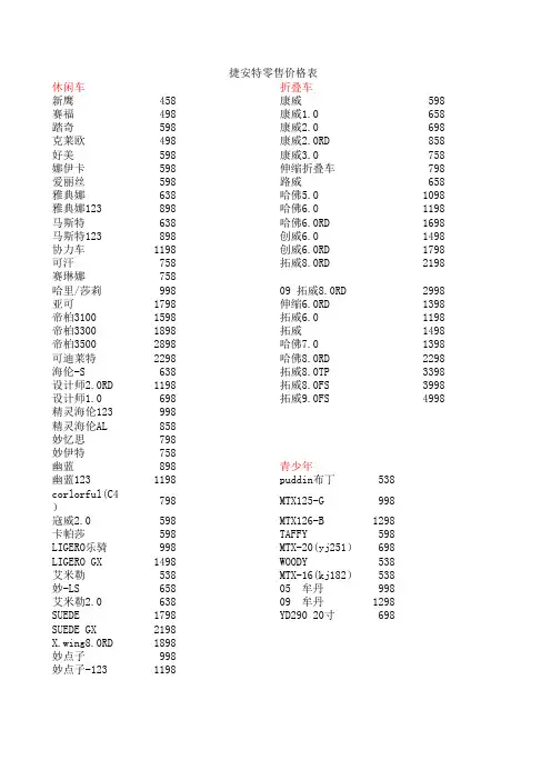 捷安特价格表