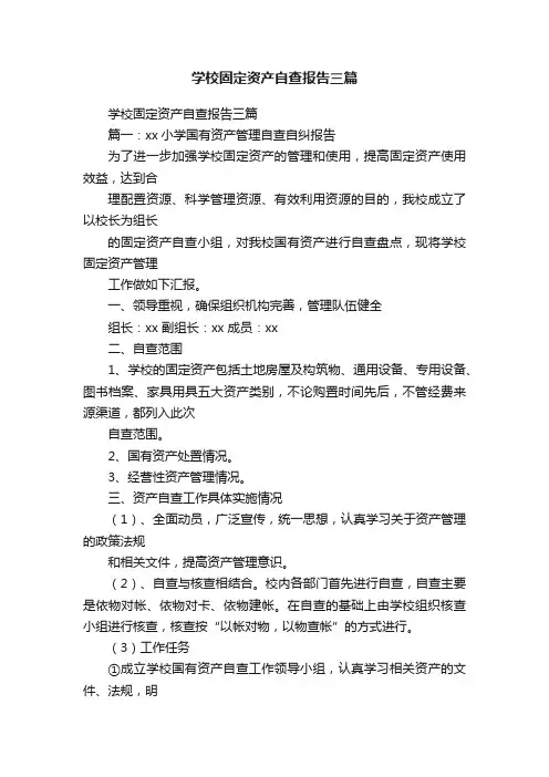 学校固定资产自查报告三篇