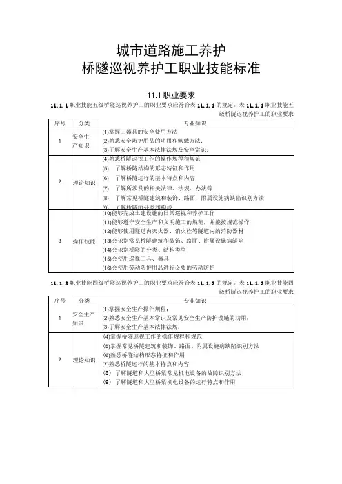 城市道路施工养护桥隧巡视养护工职业技能标准