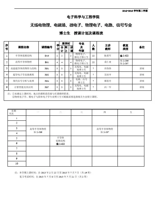 南京大学电子科学与工程学院研究生一年级学术第二学期课表