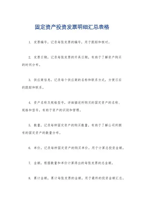 固定资产投资发票明细汇总表格