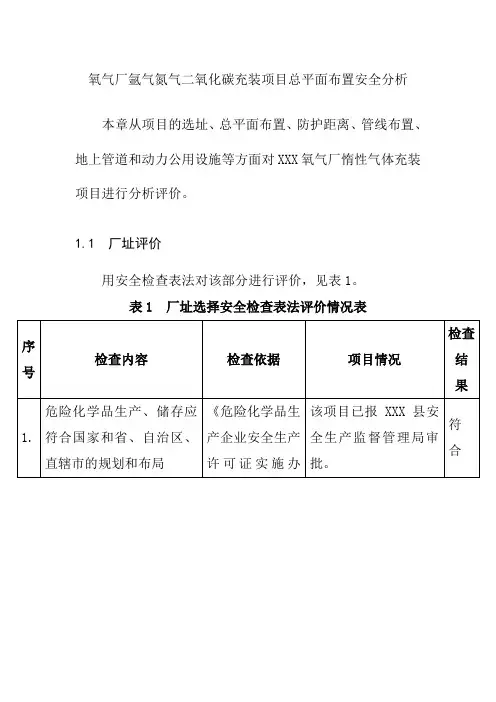 氧气厂氩气氮气二氧化碳充装项目总平面布置安全分析