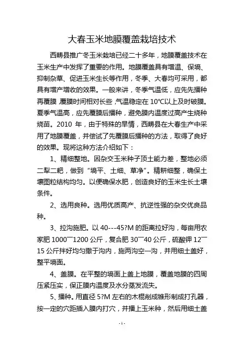 大春玉米地膜覆盖栽培技术