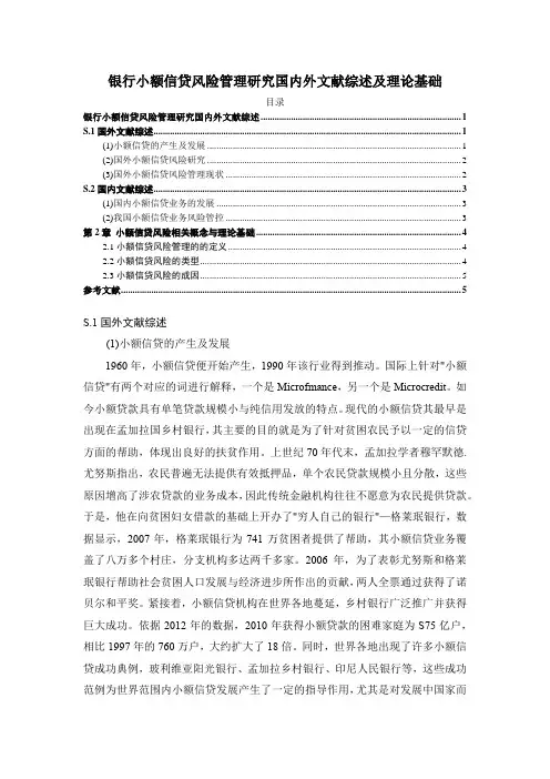 《银行小额信贷风险管理研究国内外文献综述及理论基础》4500字