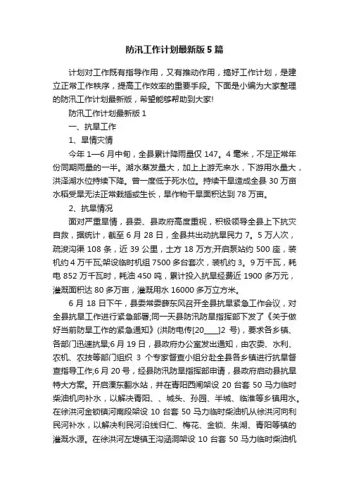 防汛工作计划最新版5篇