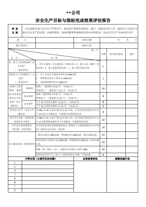 10、安全生产目标与指标完成效果评估报告