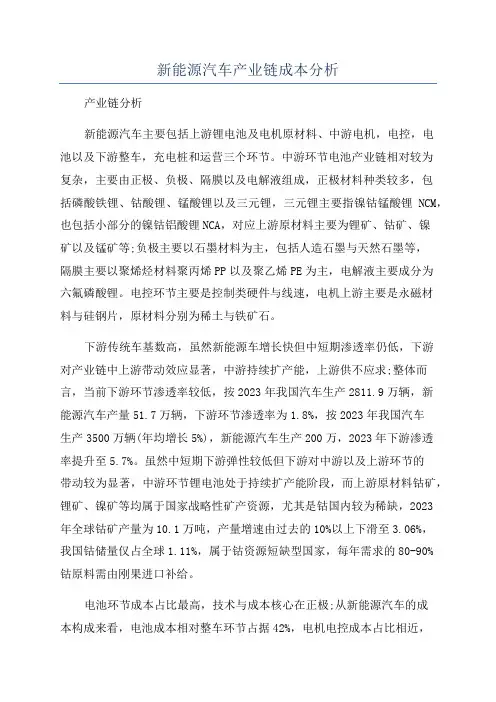 新能源汽车产业链成本分析