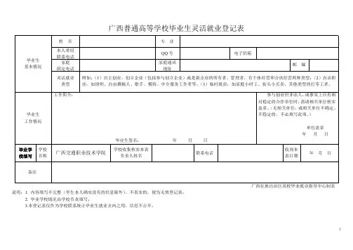 广西普通高等学校毕业生灵活就业登记表