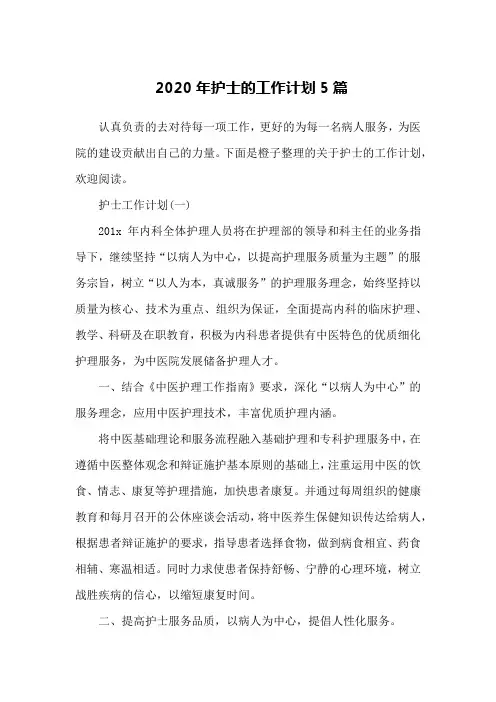 2020年护士的工作计划5篇
