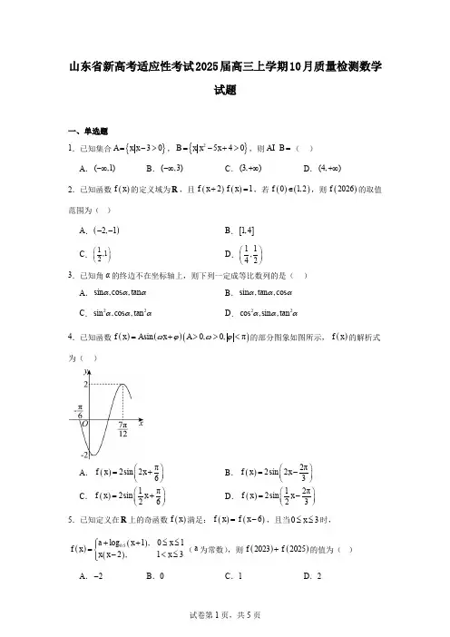 山东省新高考适应性考试2025届高三上学期10月质量检测数学试题