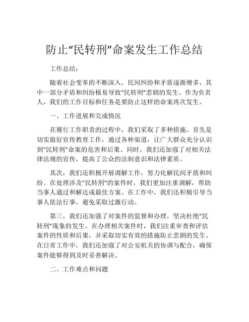 防止“民转刑”命案发生工作总结