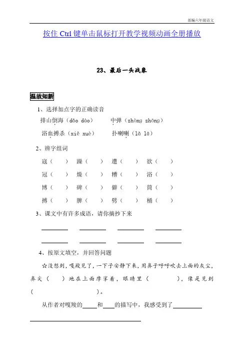 部编语文六年级上册23最后一头战象练习题