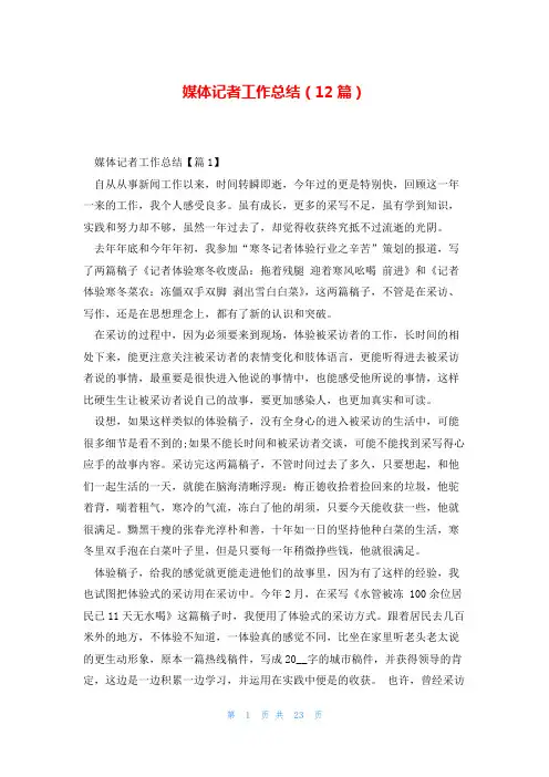 媒体记者工作总结(12篇)