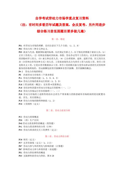 劳动力市场学串讲复习重点