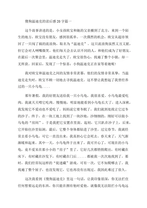 2023年傻狗温迪克的读后感20字通用