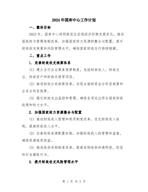 2024年国库中心工作计划