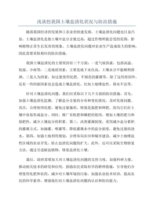 浅谈挖我国土壤盐渍化状况与防治措施