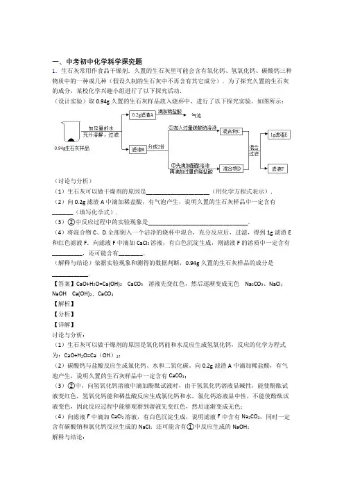 全国中考化学探究题的综合中考真题汇总及详细答案