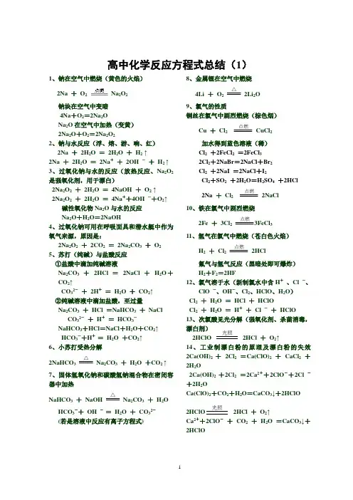 高中化学会考方程式汇总