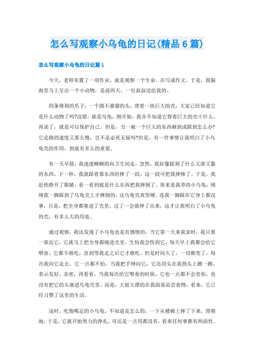 怎么写观察小乌龟的日记(精品6篇)