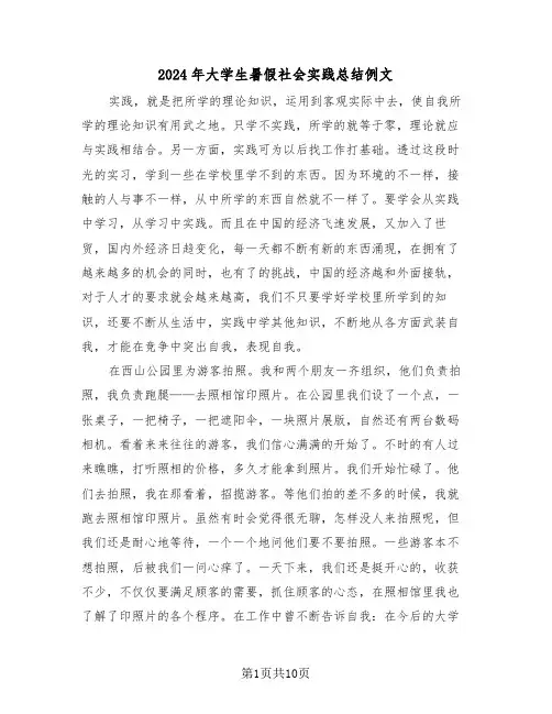 2024年大学生暑假社会实践总结例文(3篇)