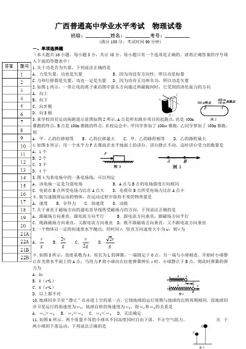 广西普通高中学业水平考试物理试卷