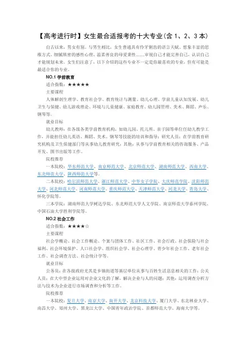 【1、2、3本】女生最合适报考的十大专业