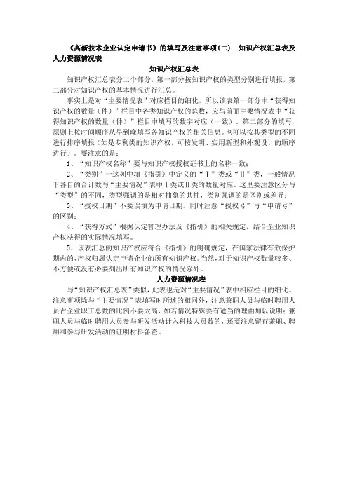 《高新技术企业认定申请书》的填写及注意事项(二)—知识产权汇总表及人力资源情况表