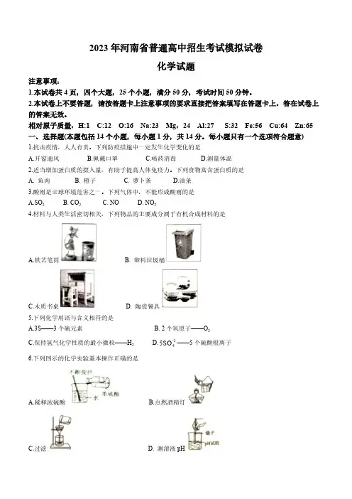 2023年河南省周口市淮阳区中考模拟化学试题(无答案)