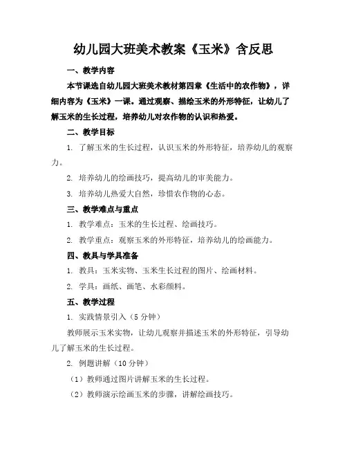 幼儿园大班美术教案《玉米》含反思