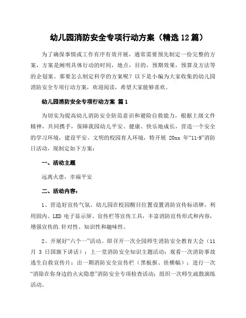 幼儿园消防安全专项行动方案(12篇)