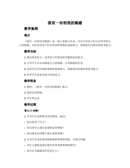 《我有一双明亮的眼睛》教学案例