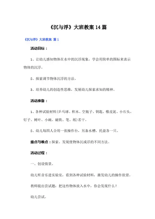 《沉与浮》大班教案14篇