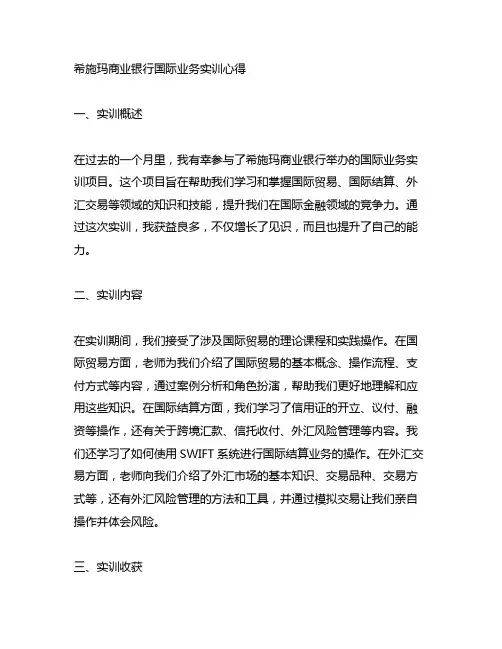 希施玛商业银行国际业务实训心得