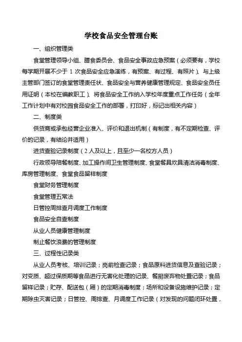 学校食品安全管理台账
