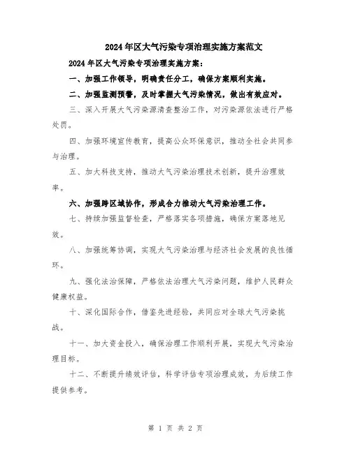 2024年区大气污染专项治理实施方案范文